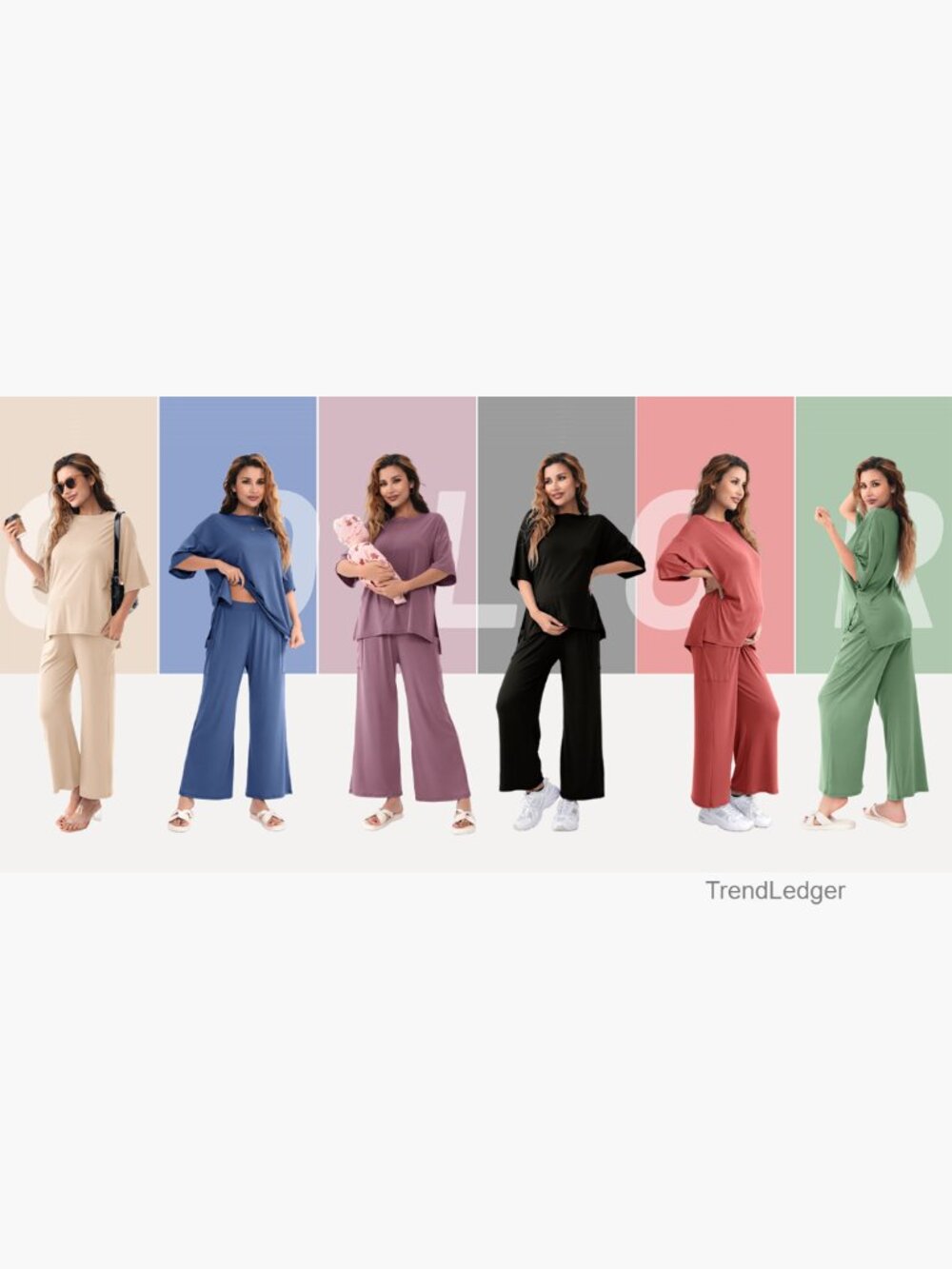 Maternity Lounge Set 2-Piece Adjustable Pants Soft Ribbed Fabric - Picture 3 of 3